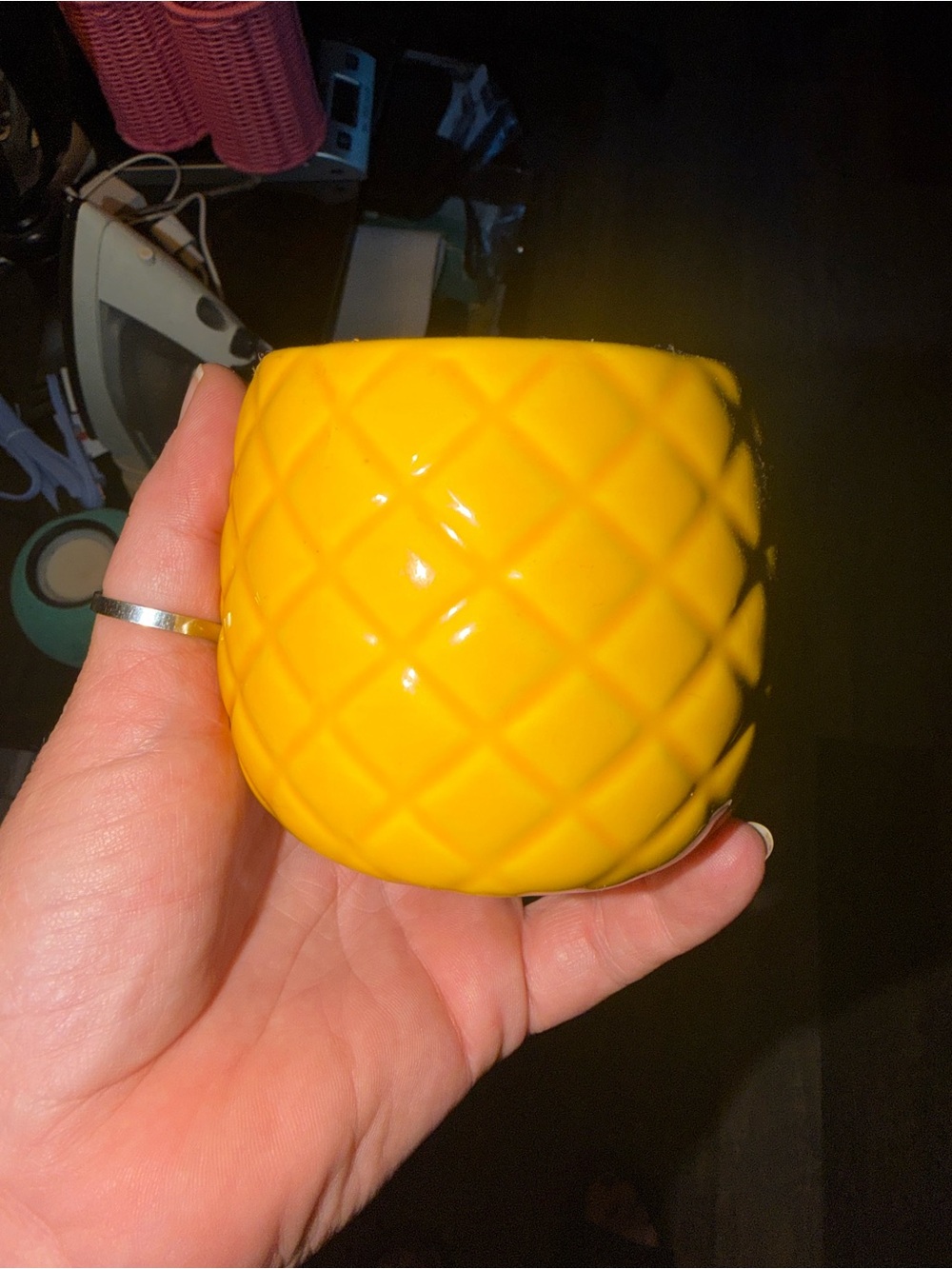 Yellow Pineapple-Pattern Ceramic Planter